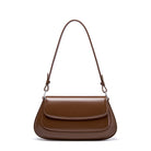 Brown handbag with a strap on a white background