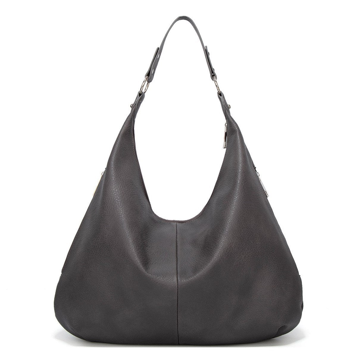 Black leather handbag on a white background
