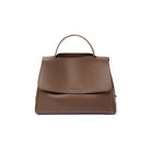 Brown leather handbag on a white background
