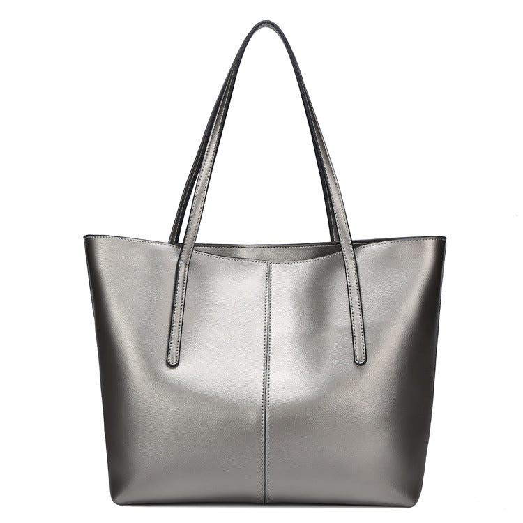 Silver tote bag on a white background