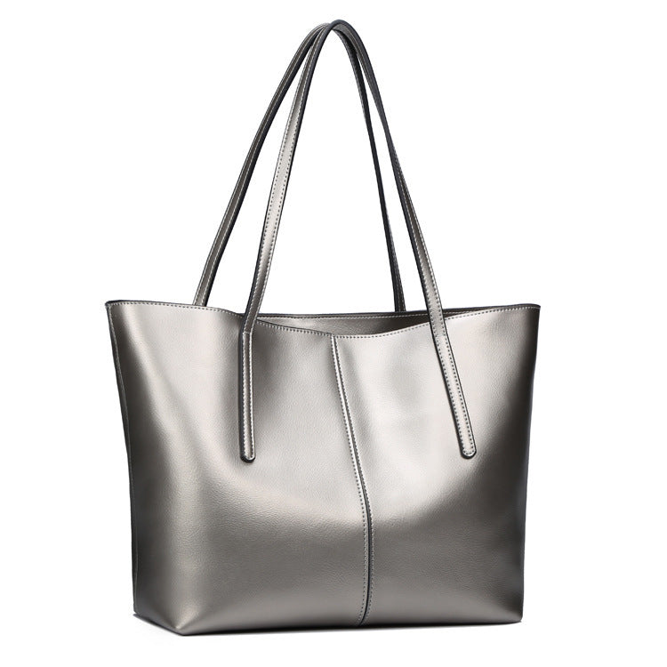 Silver tote bag on a white background