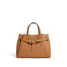 Brown handbag with a strap on a white background