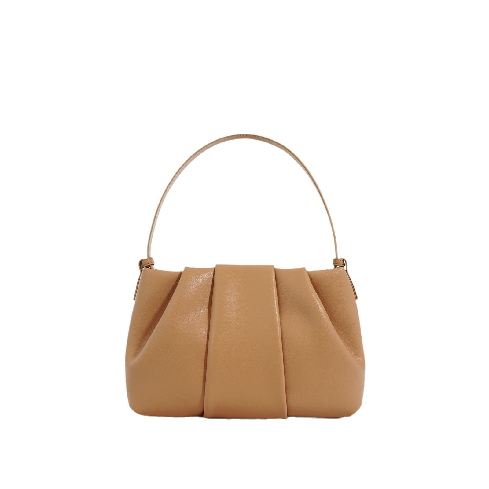 Tan handbag on a white background