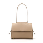 Beige handbag with a flap on a white background