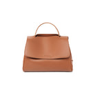 Brown leather handbag on a white background