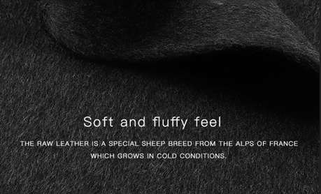 Close-up of soft leather texture with descriptive text overlay.