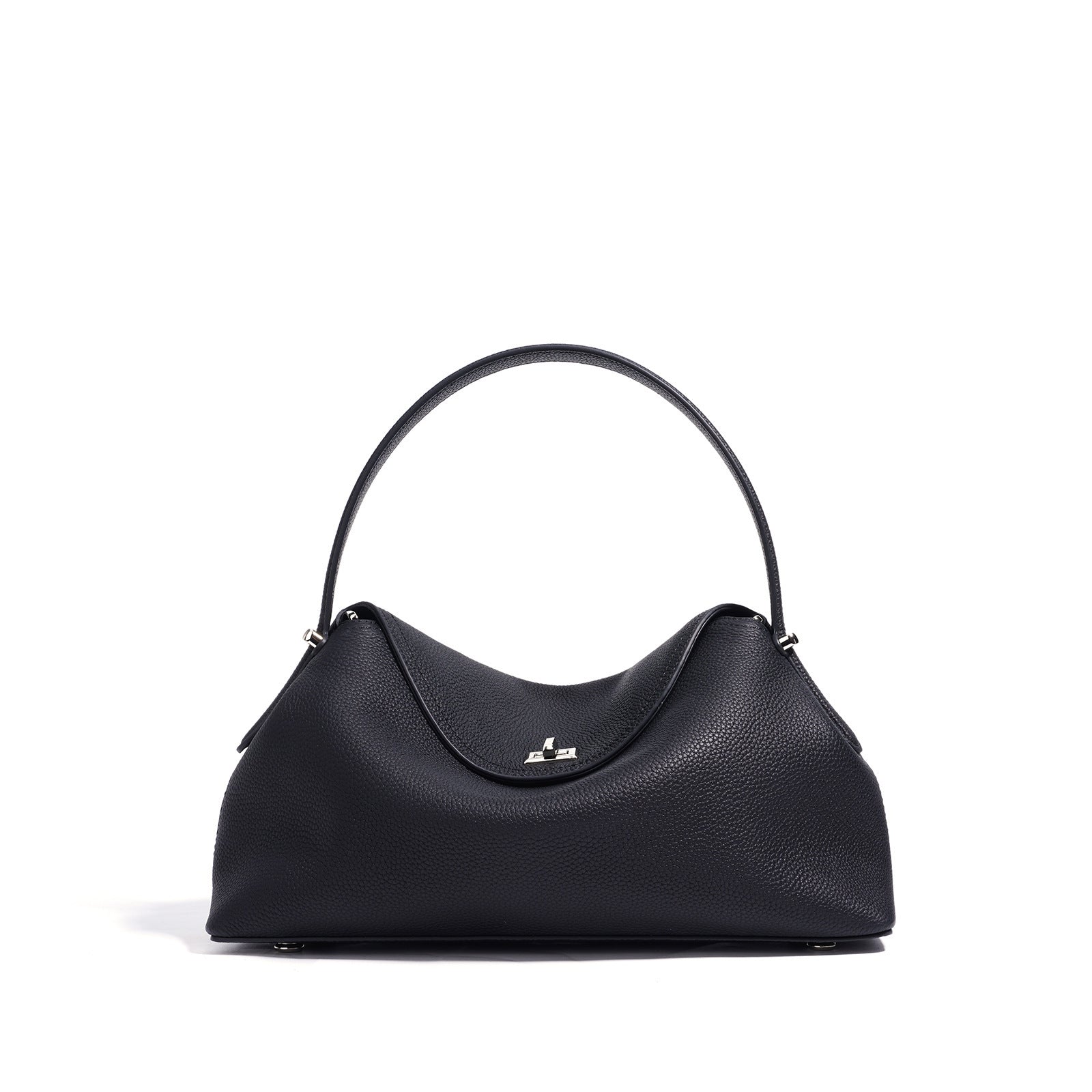 Black handbag on a white background