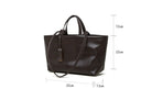 Black handbag with measurements on a white background