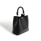 Black handbag on a white background