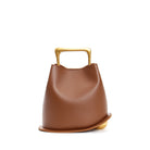 Brown leather bucket with gold handle on a white background