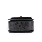 Black textured handbag on a white background