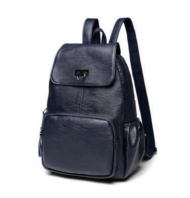Black leather backpack on a white background