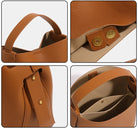 Collage of brown leather sandals with close-up details on a white background.
