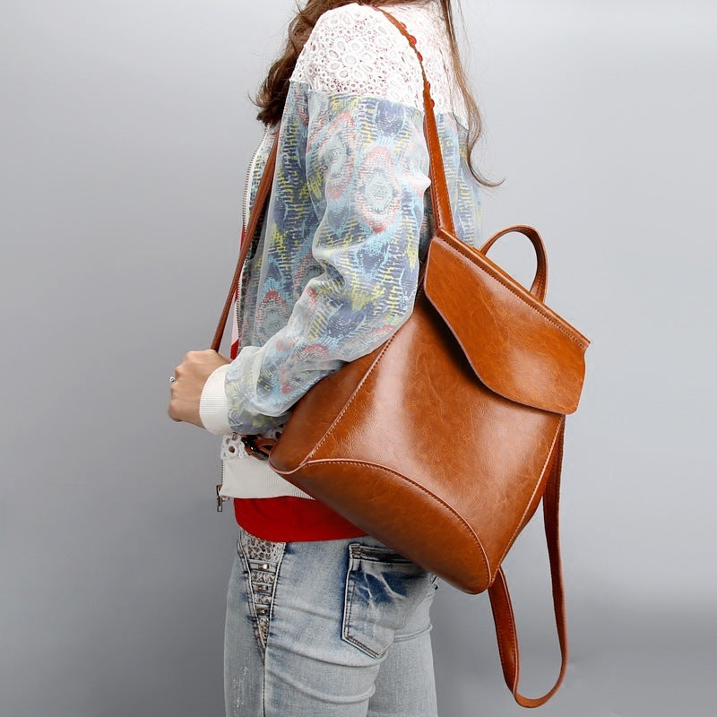 Fashion leather shoulder bag lady all-match Leather Backpack simple retro handbags handbags