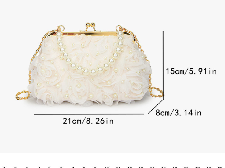 Net Lace Pleated Clutch Evening Handbag Pearl Chain Crossbody Bag