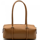 Brown handbag with a strap on a white background