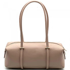 Beige handbag with shoulder straps on a white background