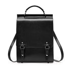 Black leather backpack on a white background